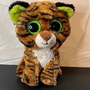 Ty 6" Beanie Boos Tundra Tiger Kids Orange Excellent Glitter Eyes Neon‎ Green
